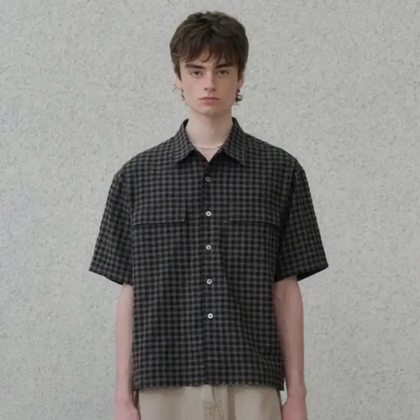 [BUNJANG] Noun Tartan Check Short Sleeve Shirt Sand Brown Size 2 / 노운 타탄 체크 반팔셔츠 샌드브라운 2사이즈
