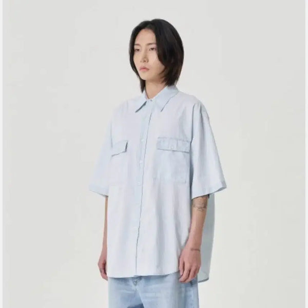 [BUNJANG] NOUN Wide Pocket Denim Short Sleeve Shirt Size 1 / 노운 와이드 포켓 데님 반팔셔츠 1사이즈