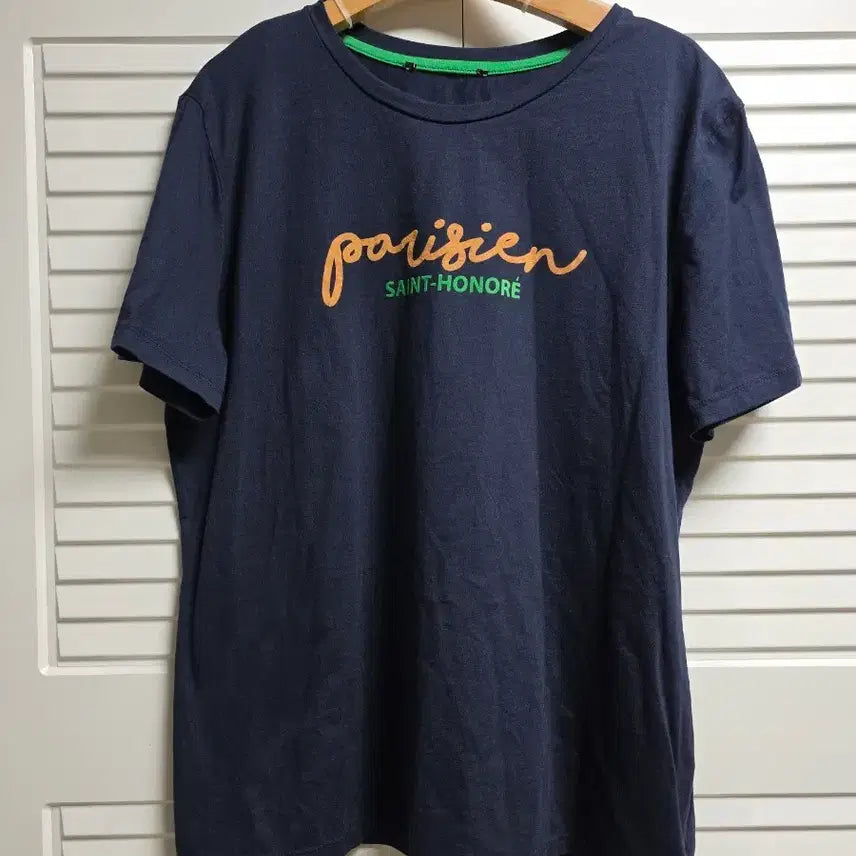 [BUNJANG] Parisien Lettering Short Sleeve T-Shirt (Navy) / [모달혼방] 네이비 파리지앵 레터링 반팔 티셔츠 (95/구77)