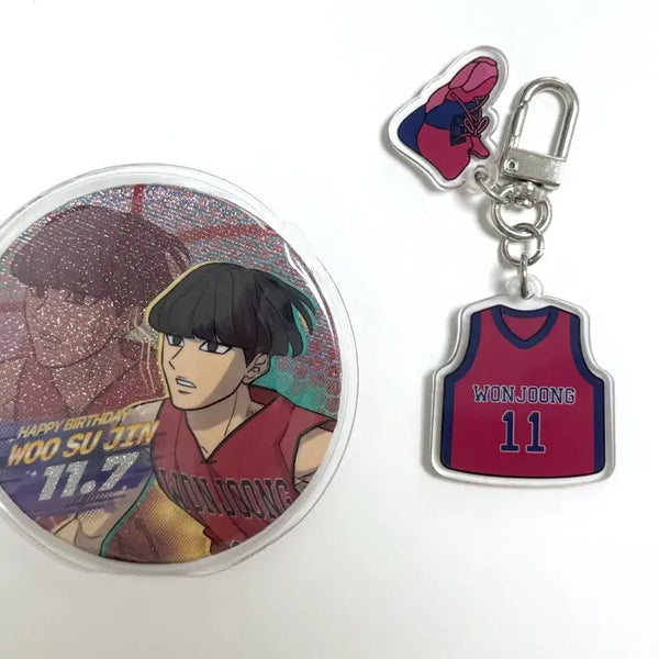 [BUNJANG] Garbage Time Woo Sujin Uniform Keyring and Can Badge Bundle Set / 가비지타임 갑타 우수진 캔뱃지 유니폼 키링 일괄