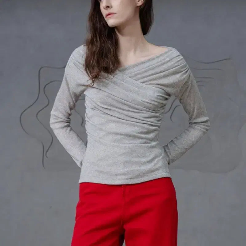 [BUNJANG] Meramojo Cross Off-Shoulder Drape Shirring Top / 메라모조 크로스 오프숄더 드레이프 셔링 탑s