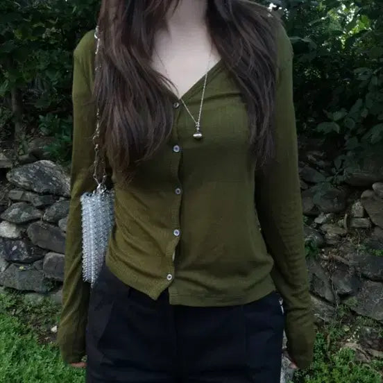 [BUNJANG] Our Cabinet Calm Slim Cardigan Khaki Green / 아워캐비넷 캄 슬림 가디건 카키 그린