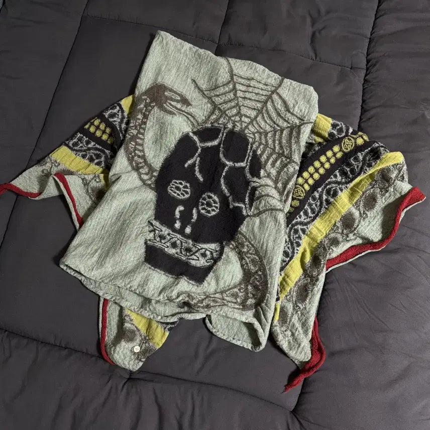 [BUNJANG] Capital Cashmere Skull Scarf Sage Green / 캐피탈 측융 울 스컬 머플러 세이지그린