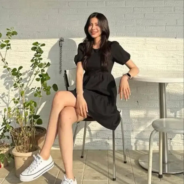 [BUNJANG] MIXXO Round Neck Mini Dress Black / 미쏘 라운드넥 미니 원피스 black