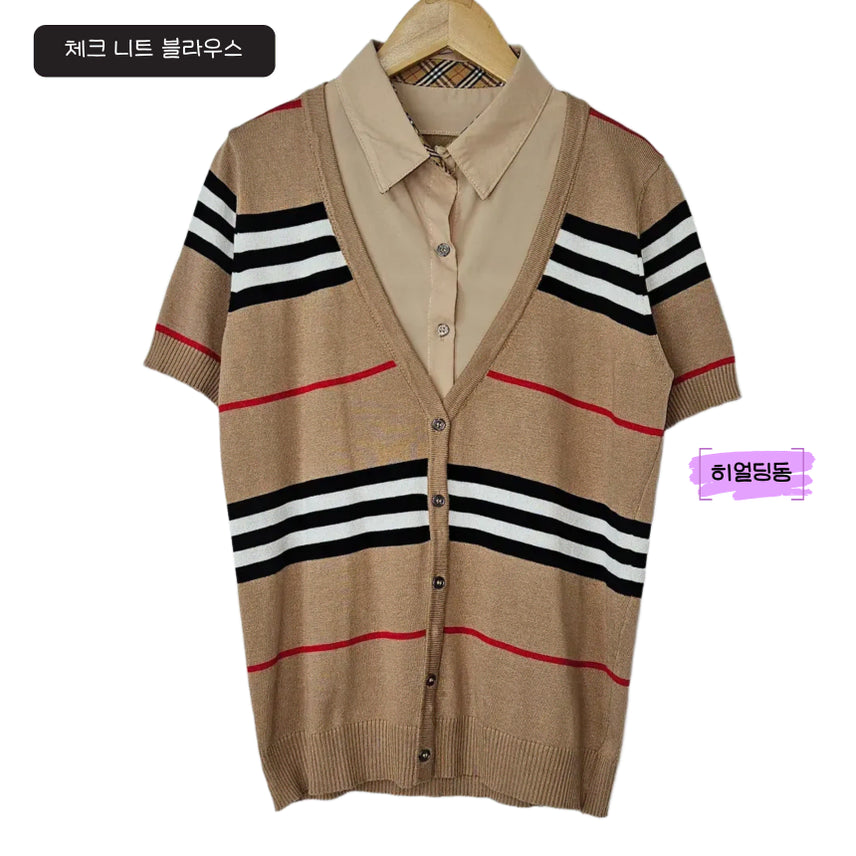 [BUNJANG] Check Collar Cardigan Set-like Blouse / 딩동 :) 여름세일/새/S~M/체크 카라 가디건 세트느낌 블라우스_38