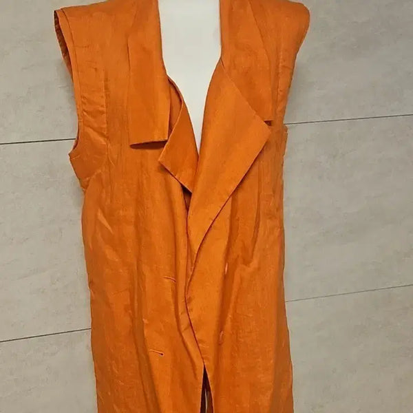 [BUNJANG] Orange Sleeveless Long Vest 100% Linen / 마 100프로 오렌지색 민소매 롱베스트
