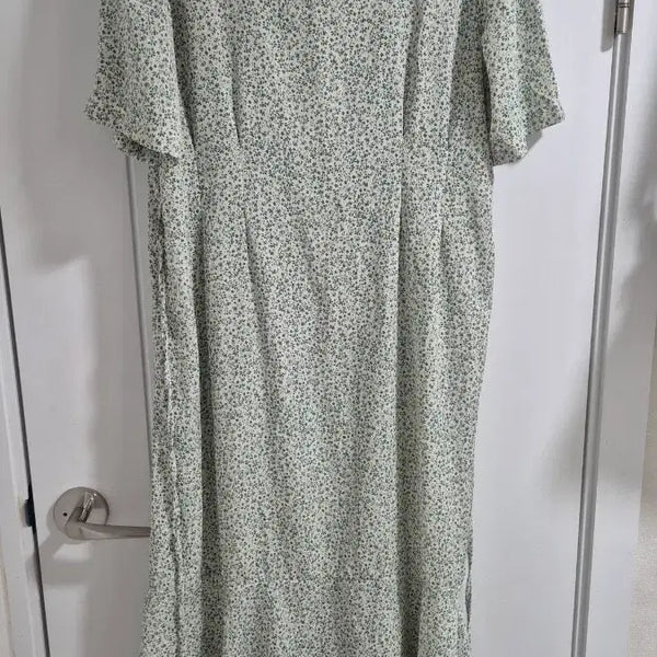 [BUNJANG] Square Neck Floral Print Long Dress - Mint / 스퀘어넥 롱원피스 민트