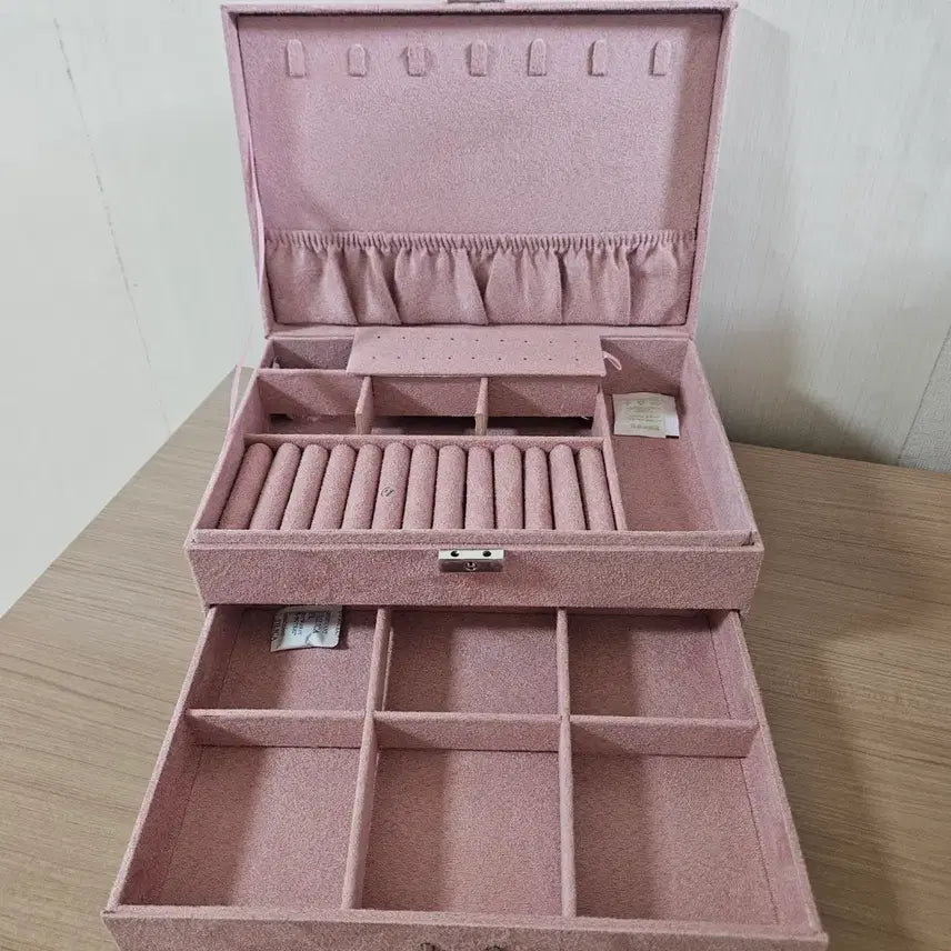[BUNJANG] Pink Velvet Jewelry Box 2-Tier Storage Organizer / [새상품] 핑크 벨벳 보석함 2단 수납함(정가 5.6)