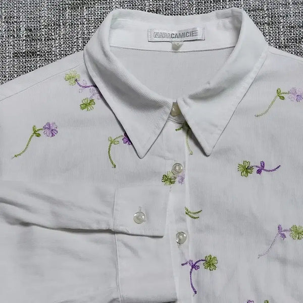 [BUNJANG] Nara Camicie Embroidered White Blouse Shirt / [정품] 나라카미체(Nara Camicie) 자수 화이트 블라우스 셔츠
