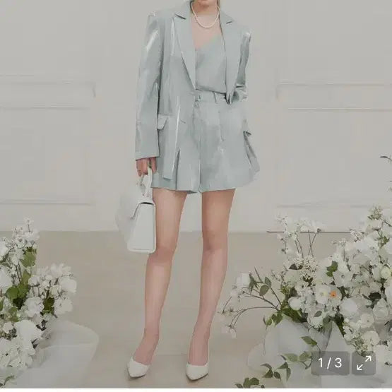 [BUNJANG] Grace Yu Daisy Satin Bluemint Setup Set / 그레이스유 데이지 새틴 블루민트 셋업 택O 정가372000