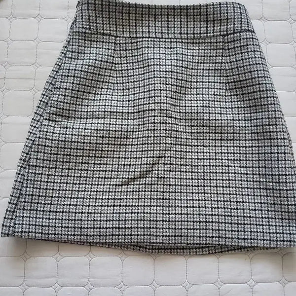 [BUNJANG] Grey Check Wool Skirt / 그레이 체크 모직 스커트