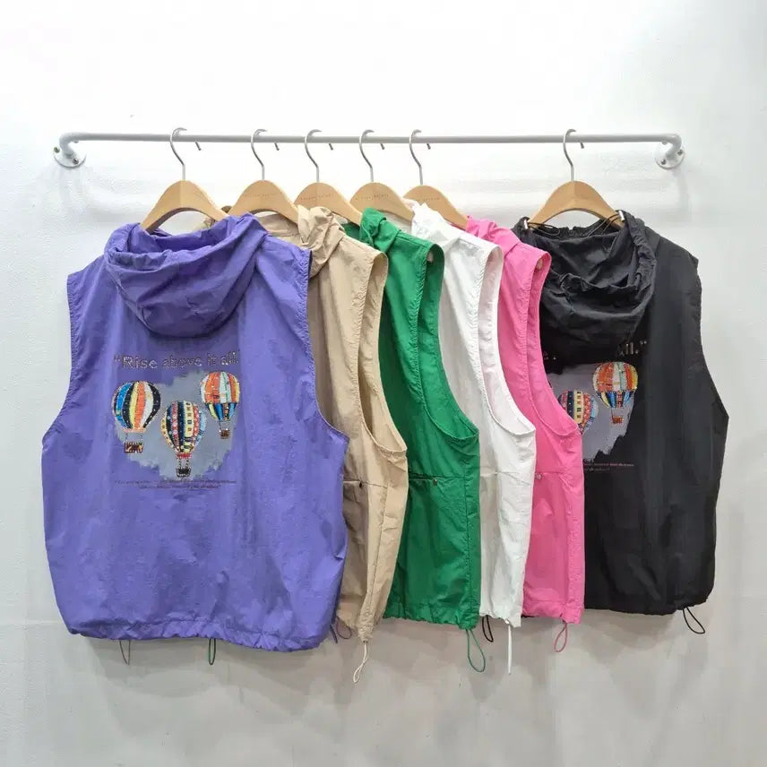 [BUNJANG] Hot Air Balloon Print Hooded Vest Summer Nylon / 열기구 여름 후드 조끼