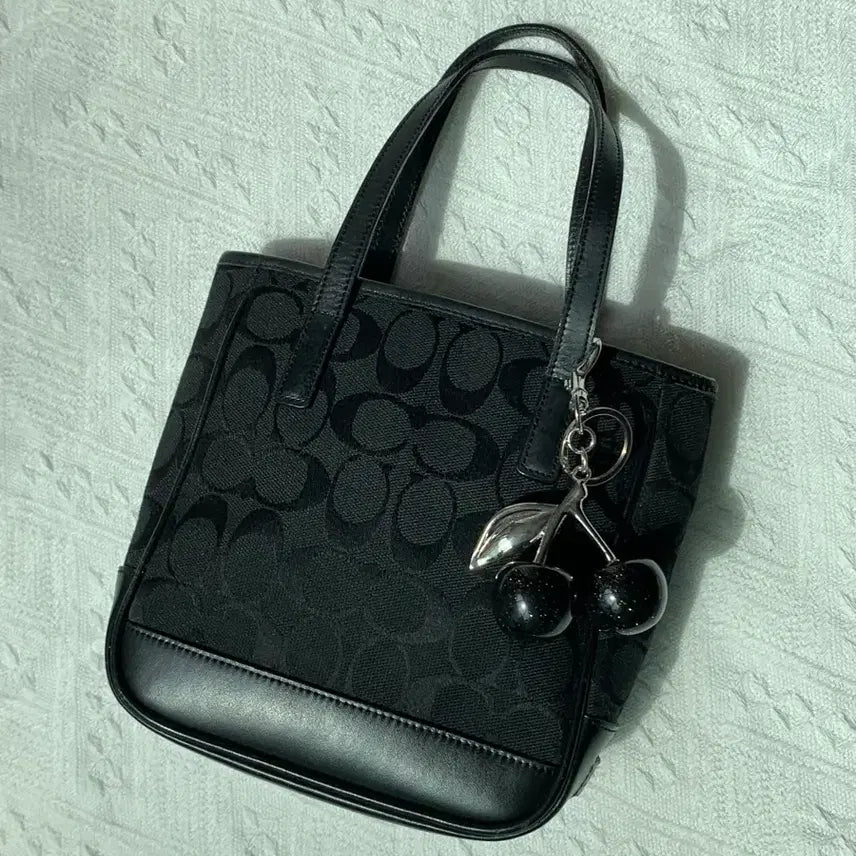 [BUNJANG] Coach Signature All Black Mini Tote Bag / Coach 시그니처 올블랙 미니 토트백