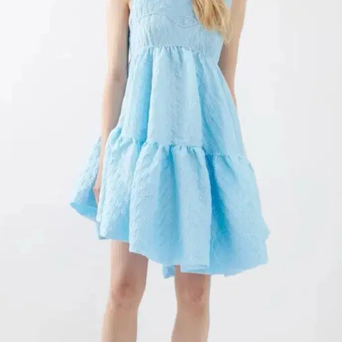 [BUNJANG] Cecilie Bahnsen Floral Emboss Dress Sky Blue UK6 / 세실리아 반센 원피스 플라워 엠보 스카이블루 UK6