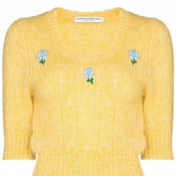 [BUNJANG] Alexandra Rich Flower Embroidered Cropped Knit / 알렉산드라 리치 플라워 크롭 니트
