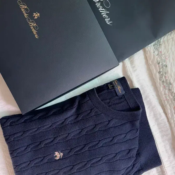 [BUNJANG] Brooks Brothers Cable Knit Short Sleeve Navy XL / 브룩스 브라더스 케이블 니트 네이비 XL