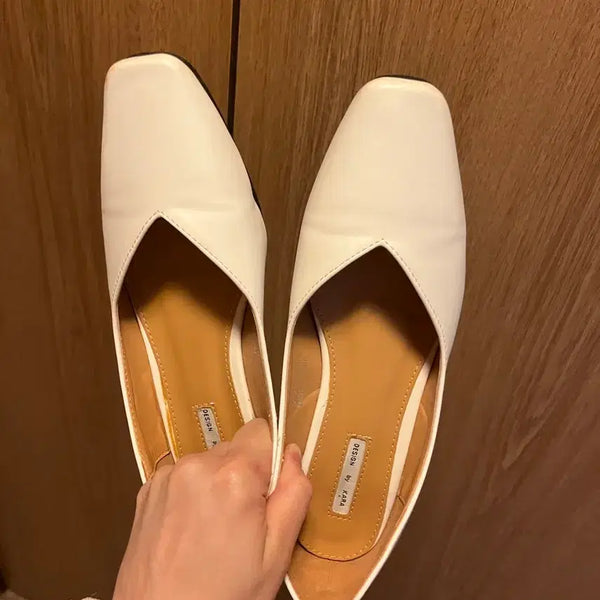 [BUNJANG] Design By Cara Square Toe Flat Shoes White / 디자인 바이 카라 스퀘어 토 플랫 슈즈 화이트