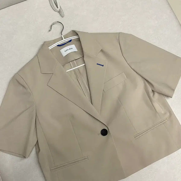 [BUNJANG] KUHO PLUS Signature Summer Wool Crop Jacket Beige / 구호플러스 시그니처 써머 울  자켓 베이지 - 001 사이즈