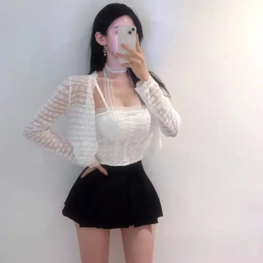 [BUNJANG] 3-Piece Training Set (Top, Cardigan, Muffler) / 에이블리3피스 새옷