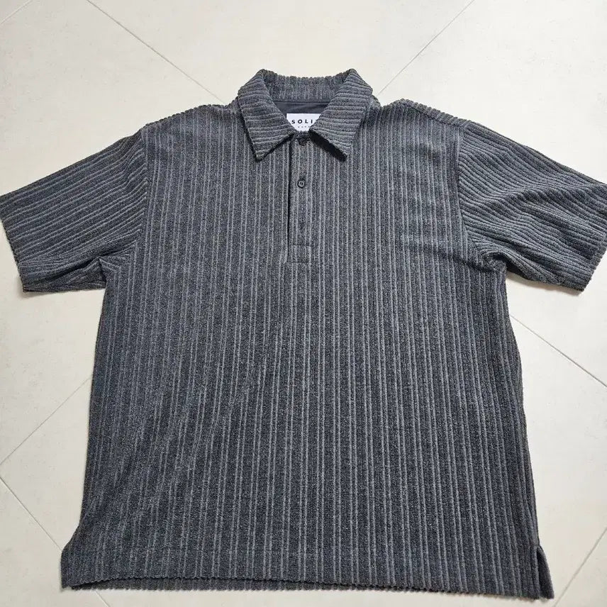[BUNJANG] Solid Homme Grey Ribbed Short Sleeve Polo Shirt 46 (New) / 솔리드옴므 그레이 골지 반팔 카라티 46 (새상품)