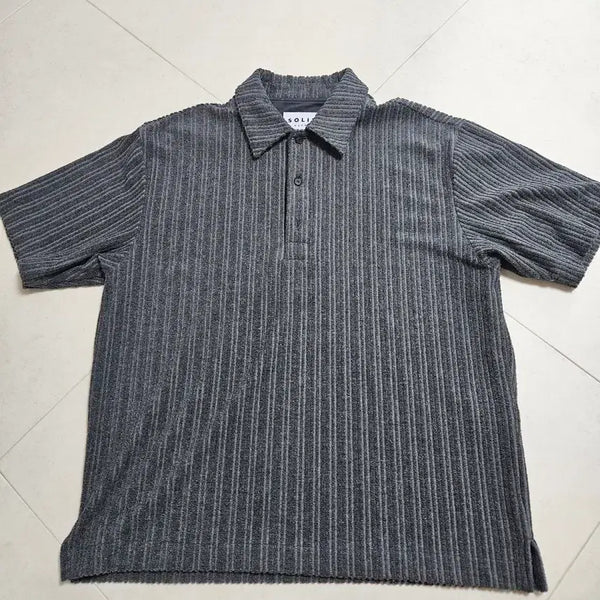 [BUNJANG] Solid Homme Grey Ribbed Short Sleeve Polo Shirt 46 (New) / 솔리드옴므 그레이 골지 반팔 카라티 46 (새상품)