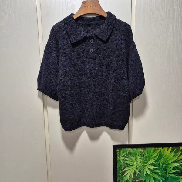 [BUNJANG] Navy Collar Short Sleeve Knit Top / (세일)(새상품) 카라 반팔 니트.네이비