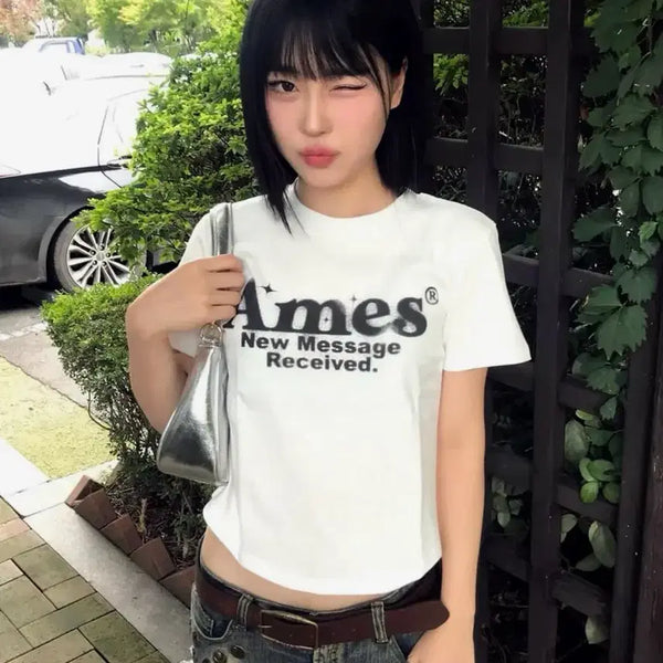 [BUNJANG] AMESS World Wide Round Hem Crop Tee White / 라운드 크롭티 ROUND HEM CROP TEE WHITE