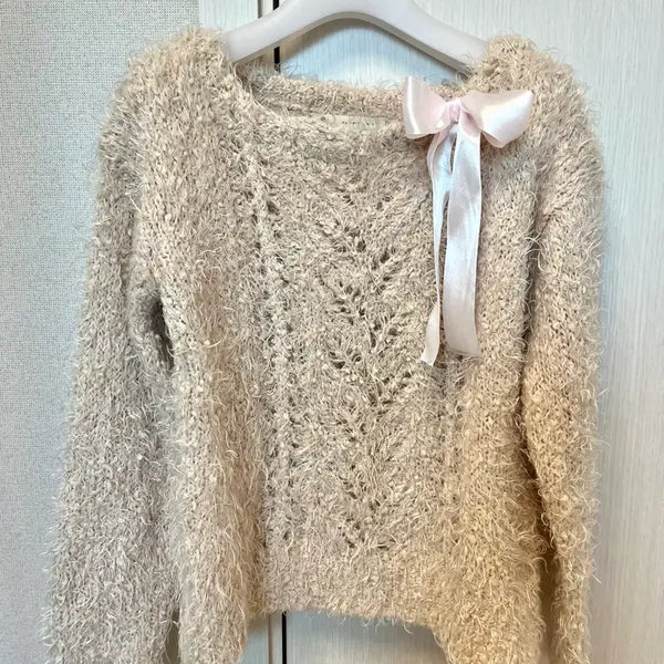 [BUNJANG] Vintage Majestic Regon Lovely Ribbon Knit T-shirt / 빈티지 마제스틱레곤 러블리 리본 니트티