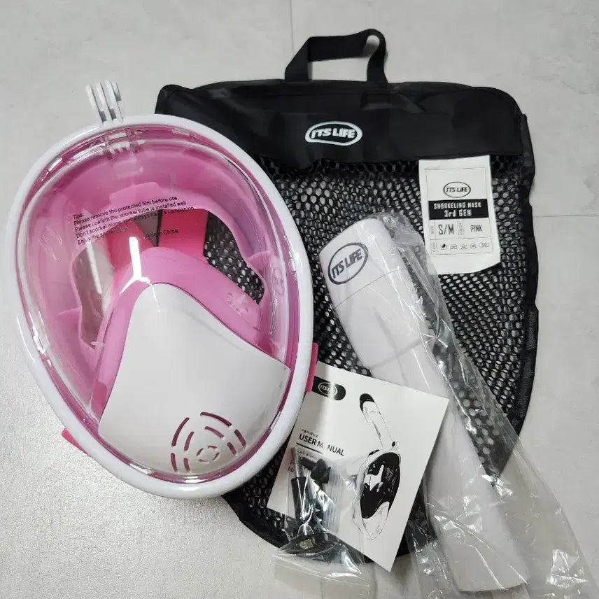 [BUNJANG] Pink Full Face Snorkel Mask & Sunnywater Stripe Hammock Float / 핑크색 스노클링 풀페이스 마스크