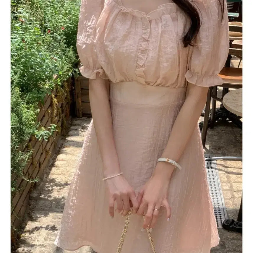 [BUNJANG] Peach Chiffon Dress Size 55 / 피치 쉬폰 원피스 55. 새상품