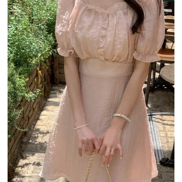 [BUNJANG] Peach Chiffon Dress Size 55 / 피치 쉬폰 원피스 55. 새상품