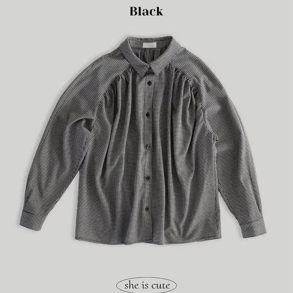 [BUNJANG] She's Cute Check Jain Shirt Black / 쉬이즈큐트 체크제인셔츠 블랙컬러