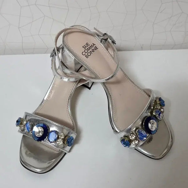[BUNJANG] SUECOMMA BONNIE Jewel Embellished Platform Sandals Silver / 슈콤마보니 보석샌들 신발