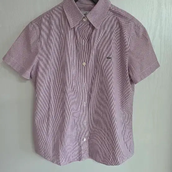 [BUNJANG] Lacoste Pink Stripe Short Sleeve Shirt / 라코스테  연핑 스트라이프 반팔 셔츠