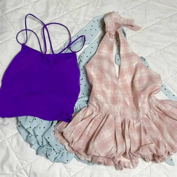 [BUNJANG] Halter Neck Tops and Bra Top Set (3-Piece) / 홀터넥 2종 브라탑 1종 세트 묶음 판매