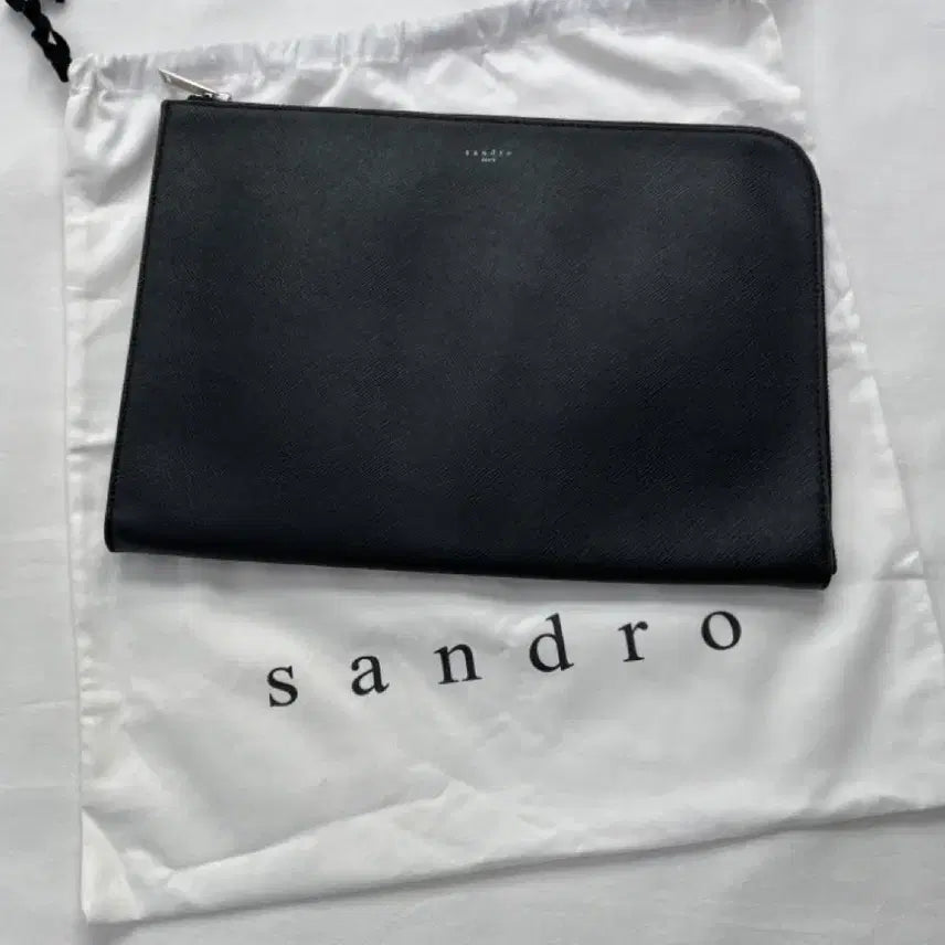 [BUNJANG] Sandro Homme Saffiano Leather Clutch Bag Black Full Set / 산드로옴므 사피아노 클러치백 블랙 상태최고 풀세트