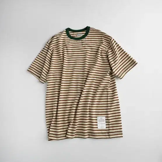 [BUNJANG] Behave Crewneck Stripe T-shirt Oatmeal/Green / 비헤비어 크루넥 스트라이프 티셔츠 오트밀/그린
