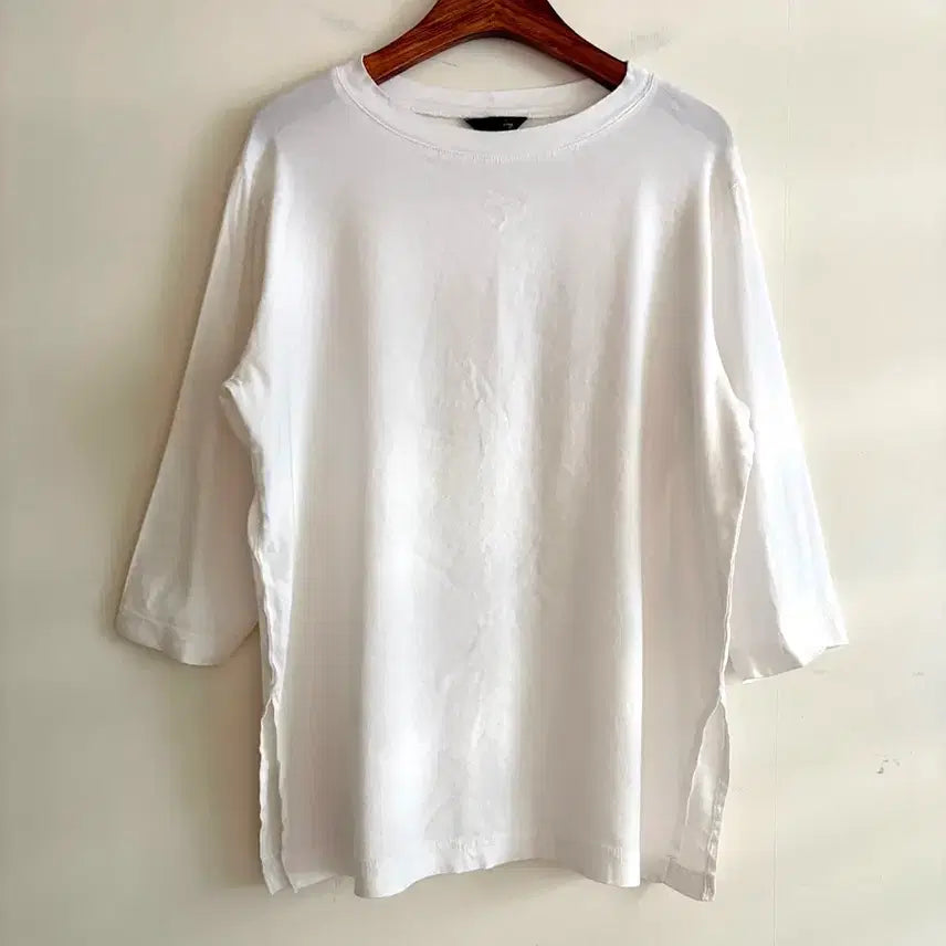 [BUNJANG] White Round Neck Linen T-Shirt / 화이트 라운드넥 린넨티