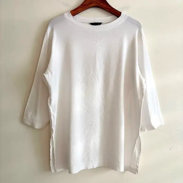 [BUNJANG] White Round Neck Linen T-Shirt / 화이트 라운드넥 린넨티