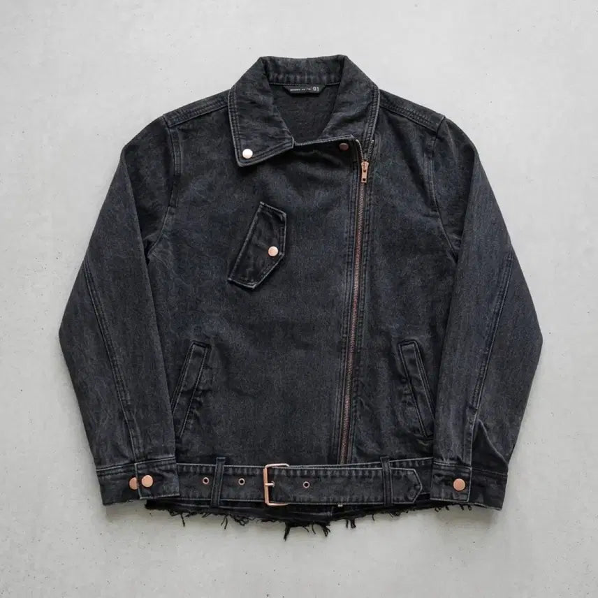 [BUNJANG] Women's Black Denim Rider Jacket with Printing (Size S) / 여성 블랙 데님 프린팅 라이더 자켓 S 1D2-1