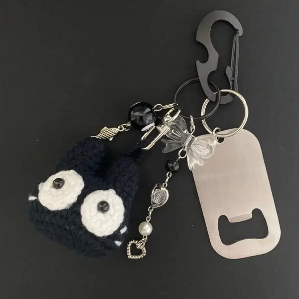 [BUNJANG] Handmade Knitted Cat Keychain with Beer Opener Charm / 핸드메이드 뜨게 고양이 키링