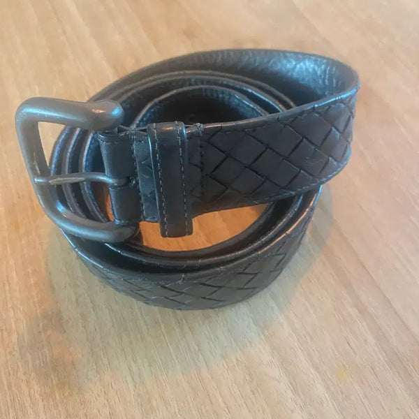[BUNJANG] Bottega Veneta Intrecciato Black Leather Belt (115cm) / 보테가베네타 인트레치아토 벨트 블랙 (115cm)