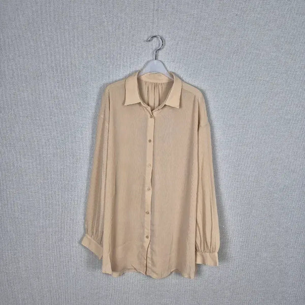[BUNJANG] GU Beige See-Through Blouse XL / (#88,88반추천/XL/택없는새상품)빅사이즈 베이지 시스루 블라