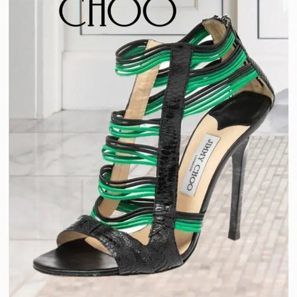 [BUNJANG] Jimmy Choo Strap Heel Sandals Black/Green Size 35 / 지미추 샌들 블랙/그린 여성 구두