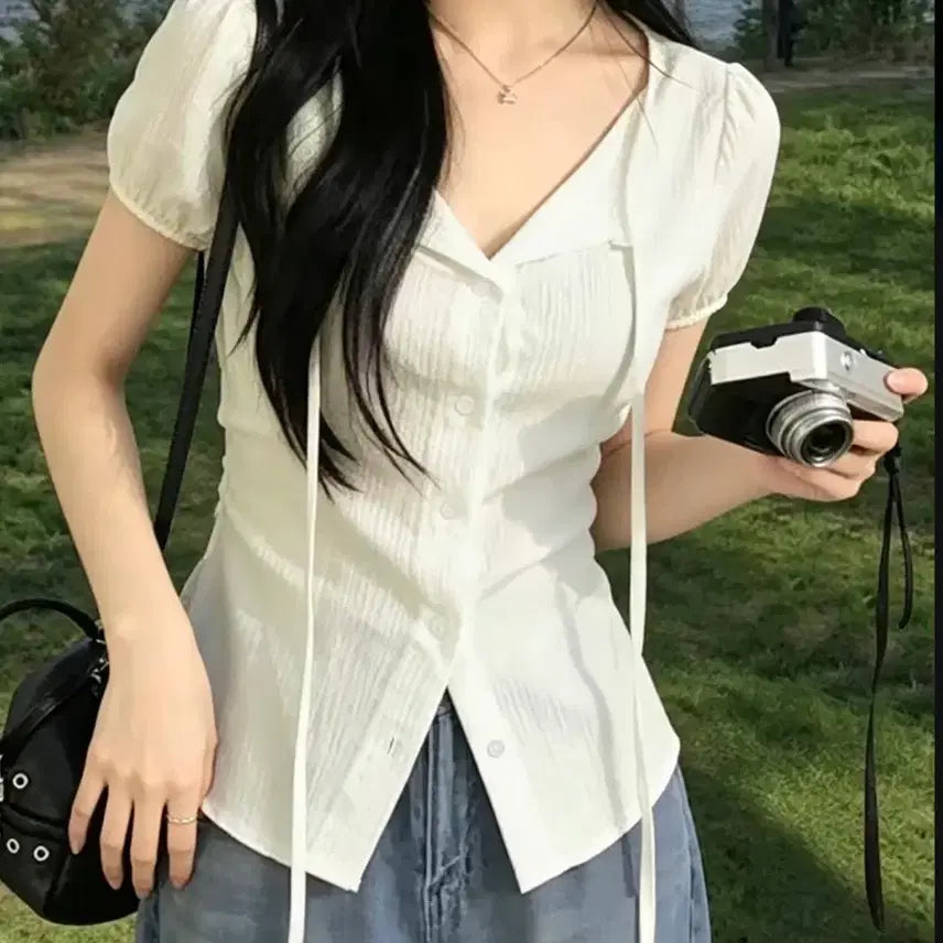 [BUNJANG] White Puff Sleeve Blouse / 화이트 퍼프소매 블라우스 판매