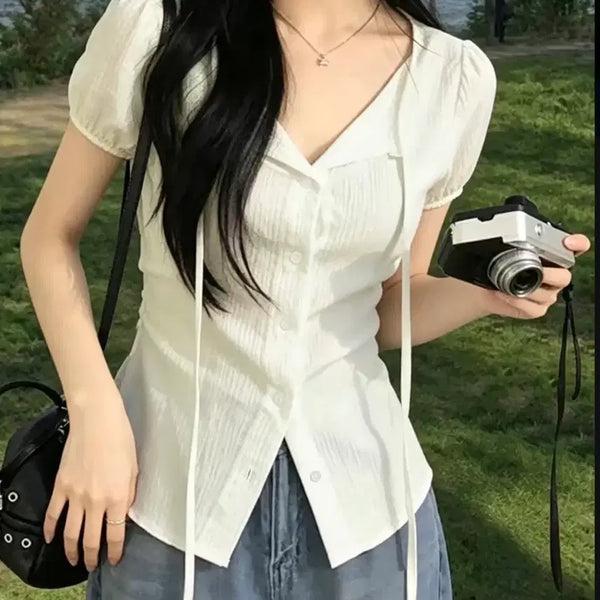 [BUNJANG] White Puff Sleeve Blouse / 화이트 퍼프소매 블라우스 판매