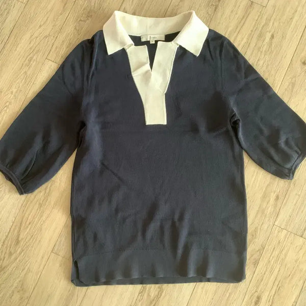 [BUNJANG] Jis Studio Designer Ji Chun Hee Short Sleeve Knit Sweater / 지스튜디오 지춘희디자이너 카라반팔니트 스웨터상의