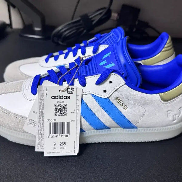 [BUNJANG] Adidas Samba Messi White Blue Gold / [275]아디다스 메시 삼바 화이트 블루 골드