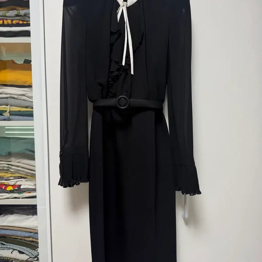 [BUNJANG] Jigott Black Ribbon Ruffle Dress Size 55 / 지고트 블랙 리본 러플 원피스 55 새제품(판매가69만)