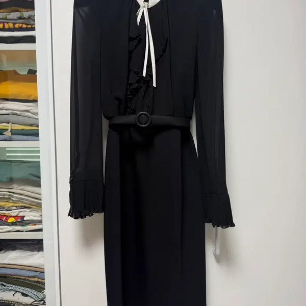 [BUNJANG] Jigott Black Ribbon Ruffle Dress Size 55 / 지고트 블랙 리본 러플 원피스 55 새제품(판매가69만)